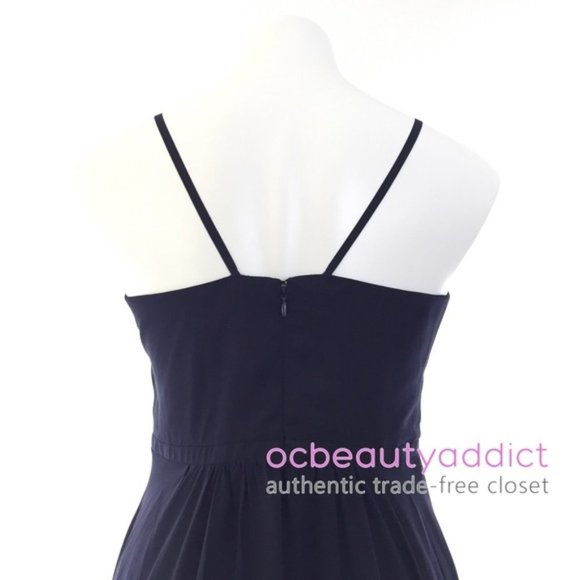 Eliza J Navy V-Neck Pleated Chiffon Gown Sz 4 - Picture 4 of 8